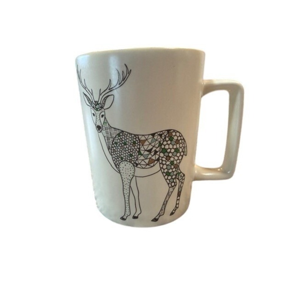 Starbucks 2017 Geometric Stag Deer Coffee Mug 12oz Cream‎ Green Interior Ceramic
